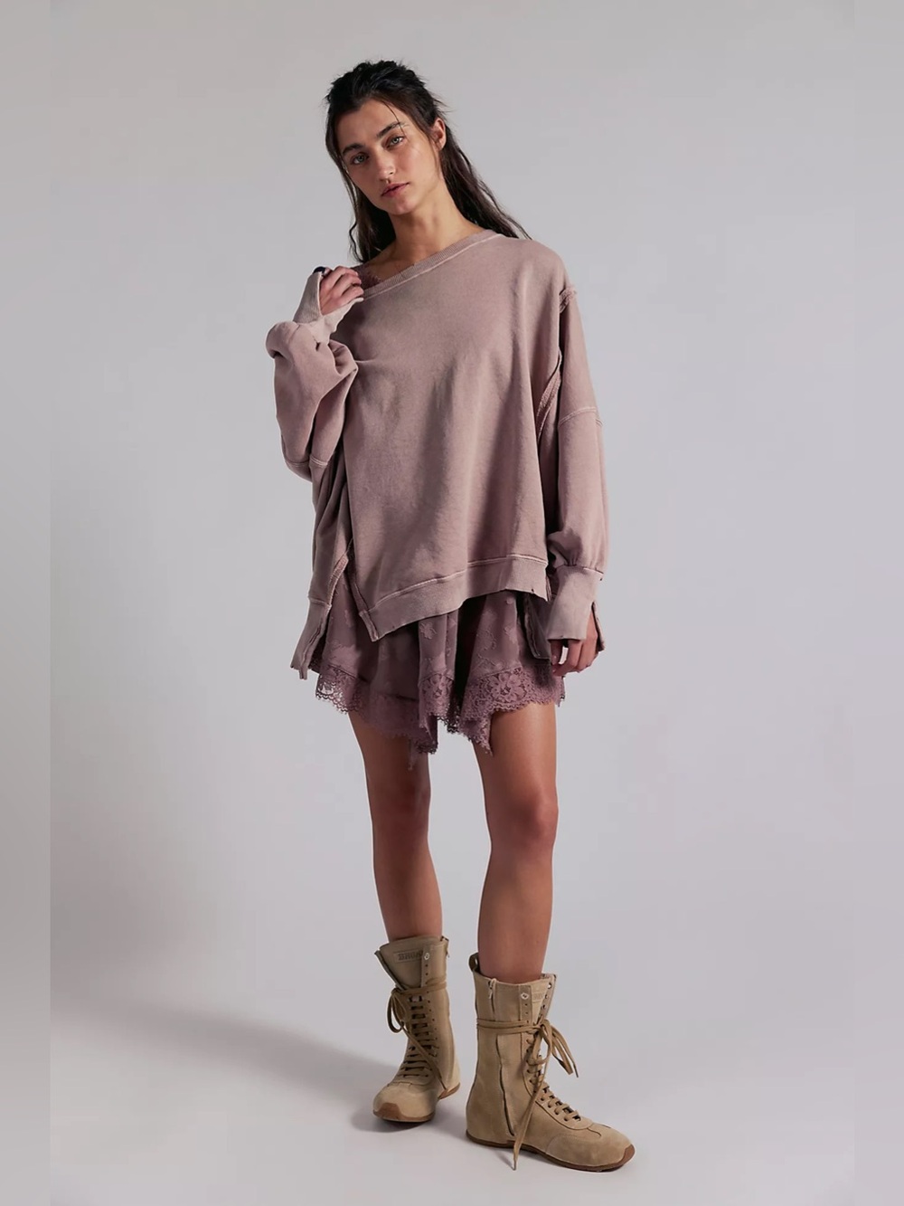Free People We the Free Camden Sweatshirt Sz Large Oversized Distressed Pullover - Picture 9 of 9